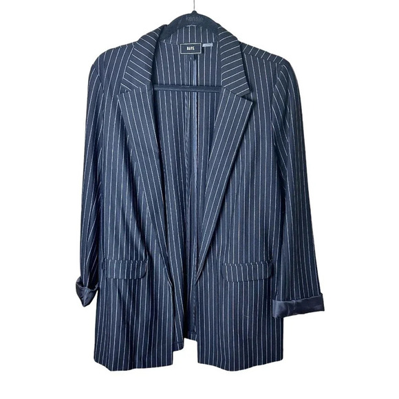 NWOT Boutique HAVE Brand Pinstripe Longline Black Open Front Blazer - size Large - Picture 1 of 8
